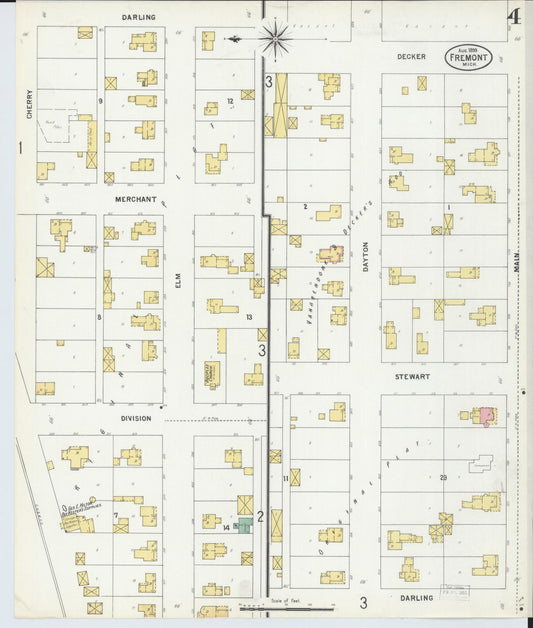 Sanborn Fire Insurance Map from Fremont, Newaygo County, Michigan (1899), Sheet #0004 - Historic Sanborn Fire Insurance Map Print, vintage old map wall art, antique decor, genealogy gift, Michigan Michigan map