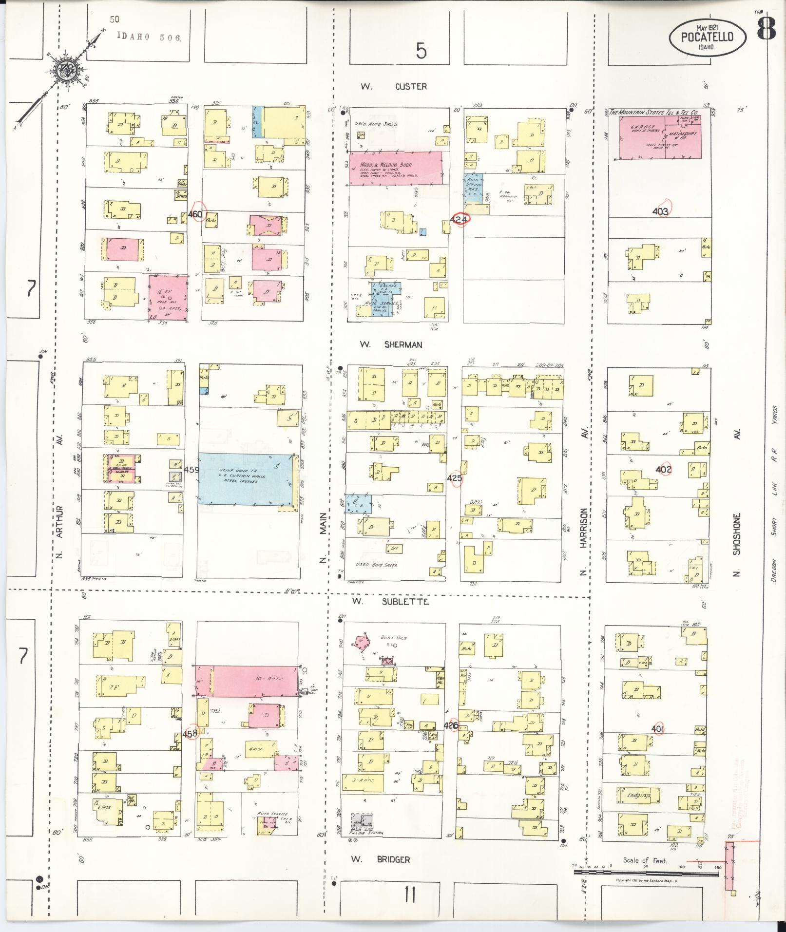 Sanborn Fire Insurance Map from Pocatello, Bannock County, Idaho (1948), Sheet #0008 - Complete Map Set gallery image, historic Sanborn map, vintage wall art, Idaho Idaho