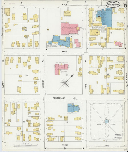 Sanborn Fire Insurance Map from Ogdensburg, St. Lawrence County, New York (1904), Sheet #0005 - Historic Sanborn Fire Insurance Map Print, vintage old map wall art, antique decor, genealogy gift, New York New York map