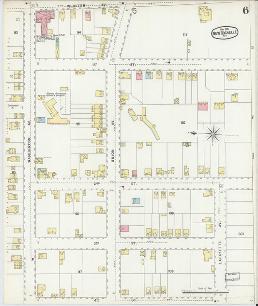 Sanborn Fire Insurance Map from New Rochelle, Westchester County, New York (1896), Sheet #0006 - Historic Sanborn Fire Insurance Map Print, vintage old map wall art, antique decor, genealogy gift, New York New York map