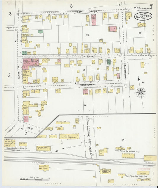 Sanborn Fire Insurance Map from Saugerties, Ulster County, New York (1904), Sheet #0007 - Historic Sanborn Fire Insurance Map Print, vintage old map wall art, antique decor, genealogy gift, New York New York map