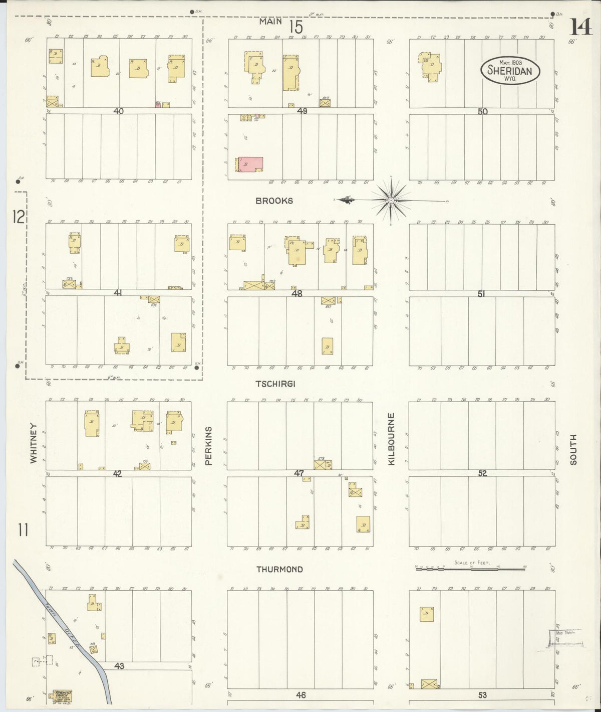 Sanborn Fire Insurance Map from Sheridan, Sheridan County, Wyoming (1903), Sheet #0014 - Historic Sanborn Fire Insurance Map Print, vintage old map wall art, antique decor, genealogy gift, Wyoming Wyoming map