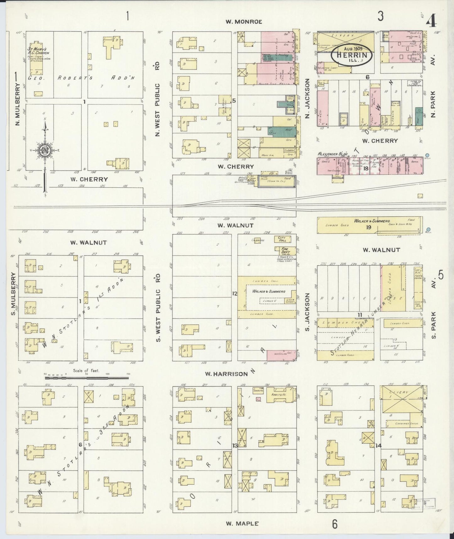 Sanborn Fire Insurance Map from Herrin, Williamson County, Illinois (1909), Sheet #0004 - Complete Map Set gallery image, historic Sanborn map, vintage wall art, Illinois Illinois
