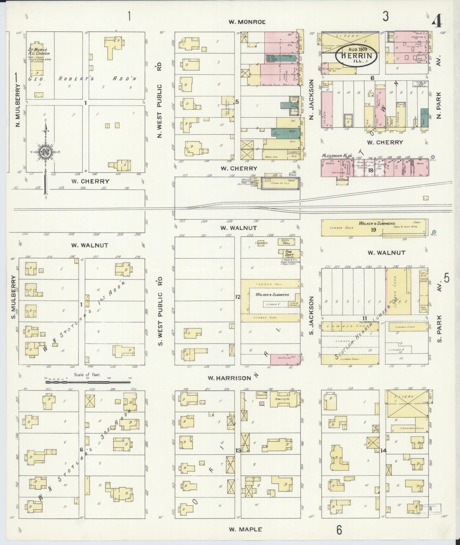 Sanborn Fire Insurance Map from Herrin, Williamson County, Illinois (1909), Sheet #0004 - Complete Map Set gallery image, historic Sanborn map, vintage wall art, Illinois Illinois