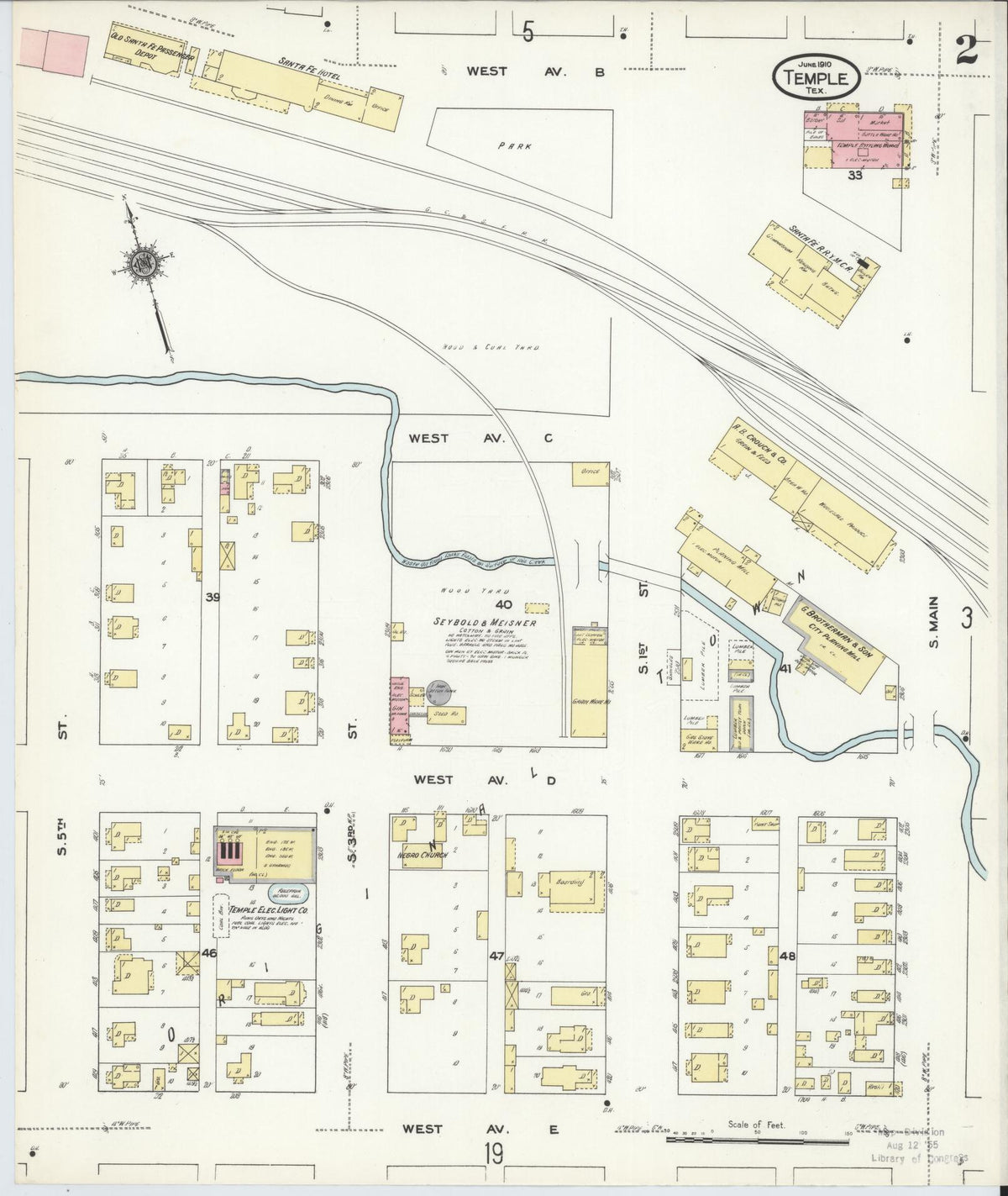 Sanborn Fire Insurance Map from Temple, Bell County, Texas (1910), Sheet #0002 - Complete Map Set gallery image, historic Sanborn map, vintage wall art, Texas Texas