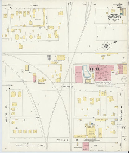 Sanborn Fire Insurance Map from Muskogee, Muskogee County, Oklahoma (1907), Sheet #0025 - Complete Map Set gallery image, historic Sanborn map, vintage wall art, Oklahoma Oklahoma
