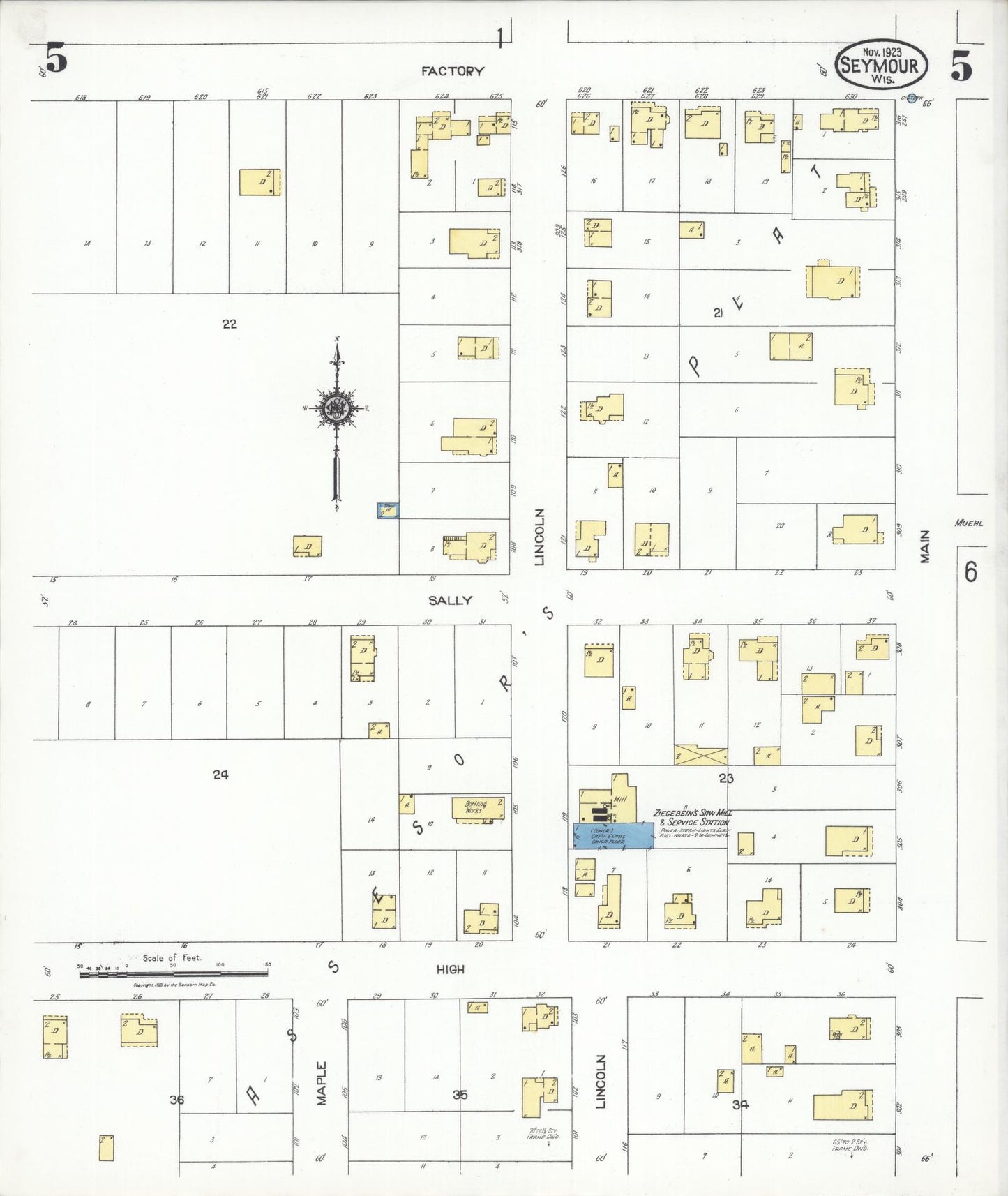 Sanborn Fire Insurance Map from Seymour, Outagamie County, Wisconsin (1923), Sheet #0005 - Historic Sanborn Fire Insurance Map Print, vintage old map wall art, antique decor, genealogy gift, Wisconsin Wisconsin map