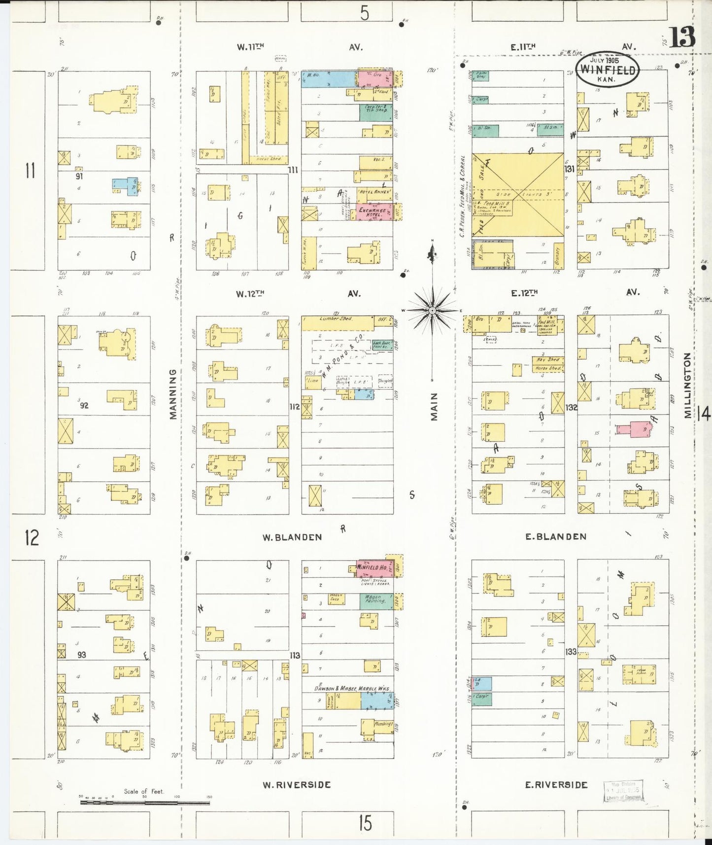 Sanborn Fire Insurance Map from Winfield, Cowley County, Kansas (1905), Sheet #0013 - Complete Map Set gallery image, historic Sanborn map, vintage wall art, Kansas Kansas