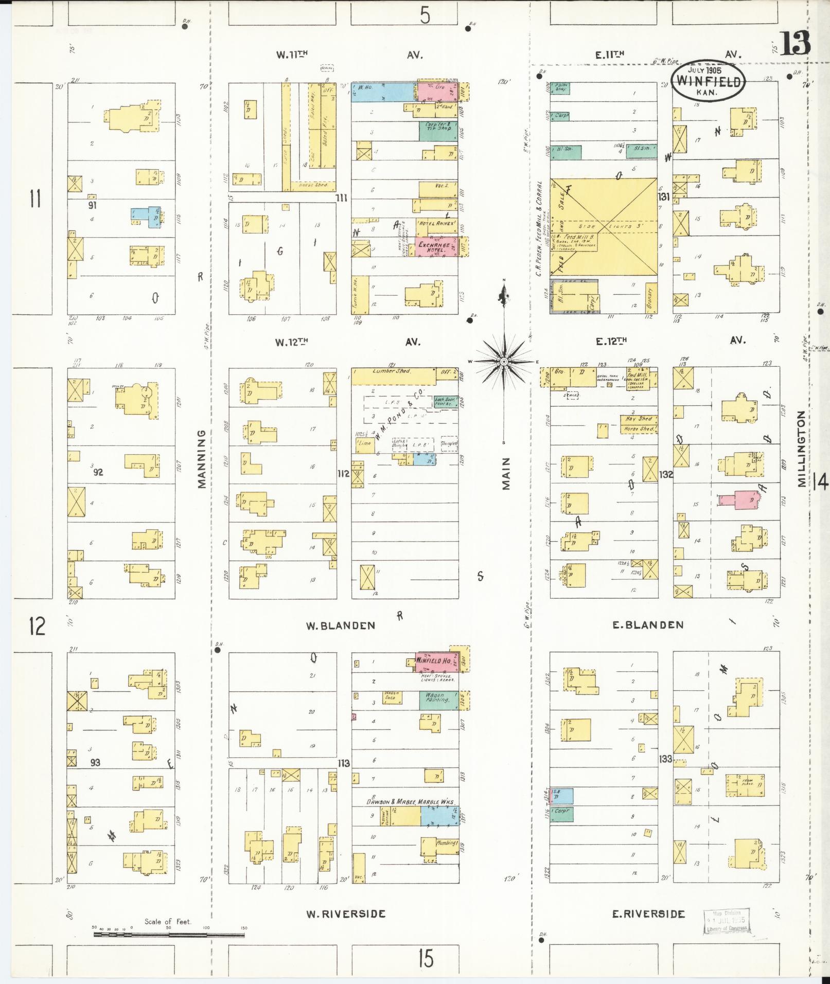 Sanborn Fire Insurance Map from Winfield, Cowley County, Kansas (1905), Sheet #0013 - Complete Map Set gallery image, historic Sanborn map, vintage wall art, Kansas Kansas