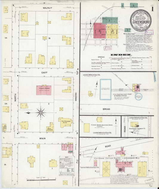 Sanborn Fire Insurance Map from Greensboro, Greene County, Georgia (1909), Sheet #0001 - Historic Sanborn Fire Insurance Map Print, vintage old map wall art, antique decor, genealogy gift, Georgia Georgia map