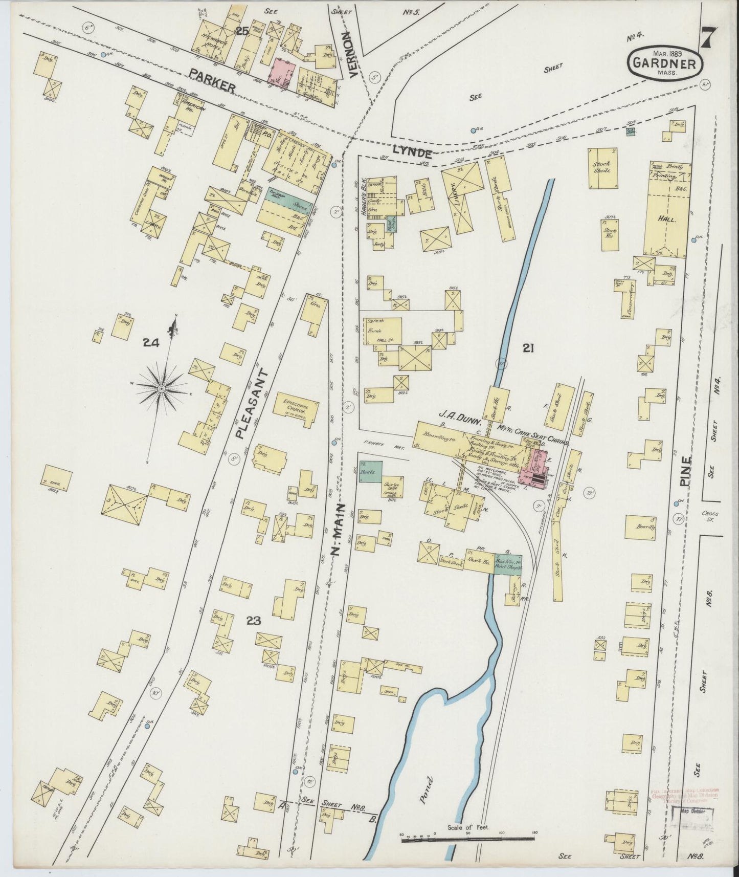 Sanborn Fire Insurance Map from Gardner, Worcester County, Massachusetts (1889), Sheet #0007 - Complete Map Set gallery image, historic Sanborn map, vintage wall art, Massachusetts Massachusetts