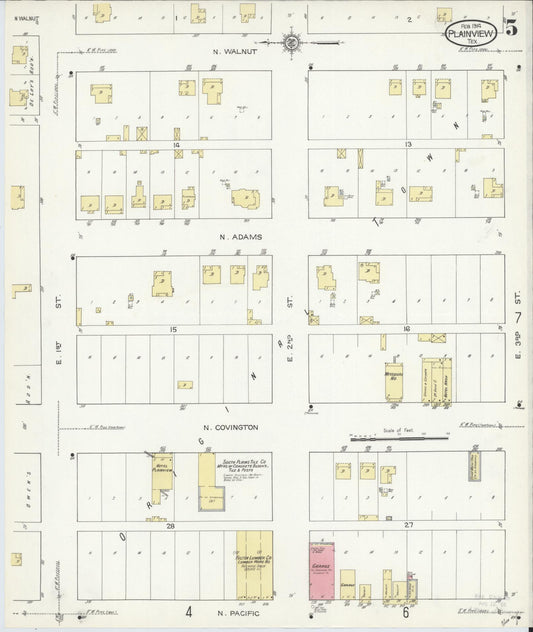 Sanborn Fire Insurance Map from Plainview, Hale County, Texas (1914), Sheet #0005 - Historic Sanborn Fire Insurance Map Print, vintage old map wall art, antique decor, genealogy gift, Texas Texas map