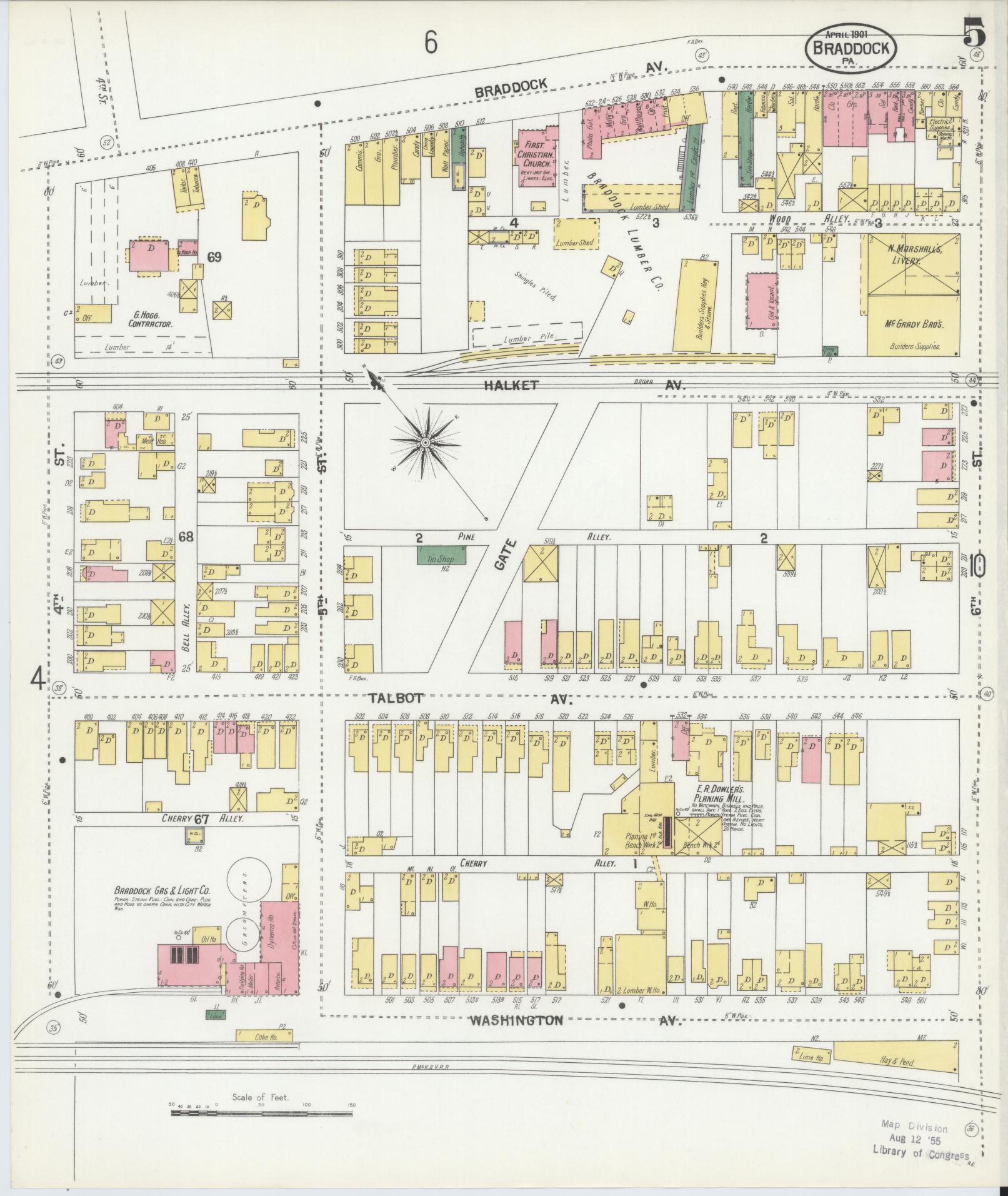 Sanborn Fire Insurance Map from Braddock, Allegheny County, Pennsylvania (1901), Sheet #0005 - Historic Sanborn Fire Insurance Map Print, vintage old map wall art, antique decor, genealogy gift, Pennsylvania Pennsylvania map