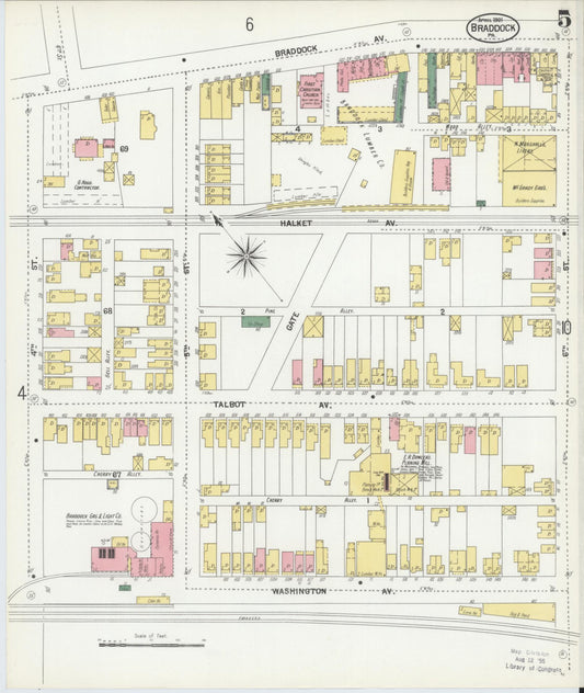Sanborn Fire Insurance Map from Braddock, Allegheny County, Pennsylvania (1901), Sheet #0005 - Historic Sanborn Fire Insurance Map Print, vintage old map wall art, antique decor, genealogy gift, Pennsylvania Pennsylvania map