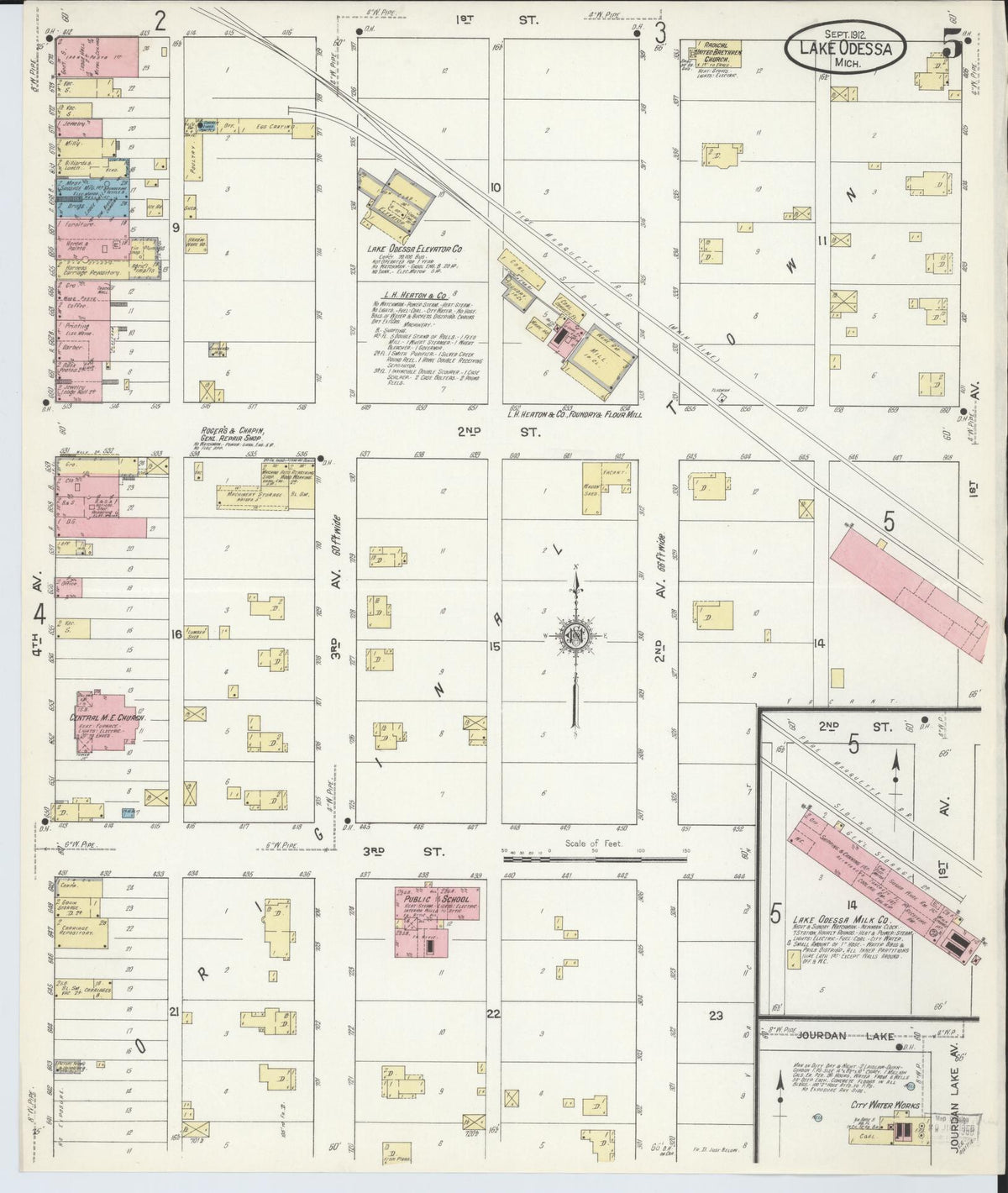 Sanborn Fire Insurance Map from Lake Odessa, Ionia County, Michigan (1912), Sheet #0005 - Historic Sanborn Fire Insurance Map Print, vintage old map wall art, antique decor, genealogy gift, Michigan Michigan map