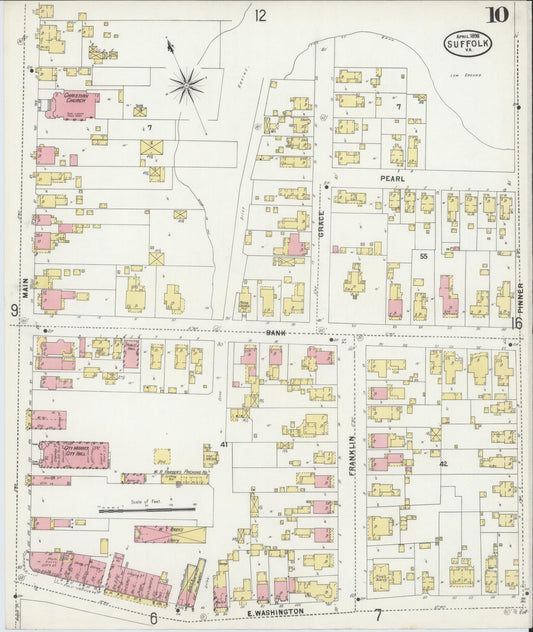 Sanborn Fire Insurance Map from Suffolk, Independent Cities, Virginia (1898), Sheet #0010 - Historic Sanborn Fire Insurance Map Print, vintage old map wall art, antique decor, genealogy gift, Virginia Virginia map