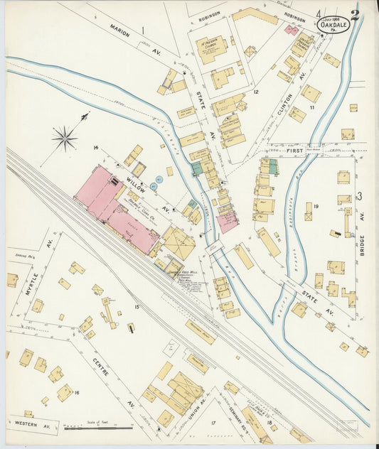 Sanborn Fire Insurance Map from Oakdale, Allegheny County, Pennsylvania (1908), Sheet #0002 - Historic Sanborn Fire Insurance Map Print, vintage old map wall art, antique decor, genealogy gift, Pennsylvania Pennsylvania map