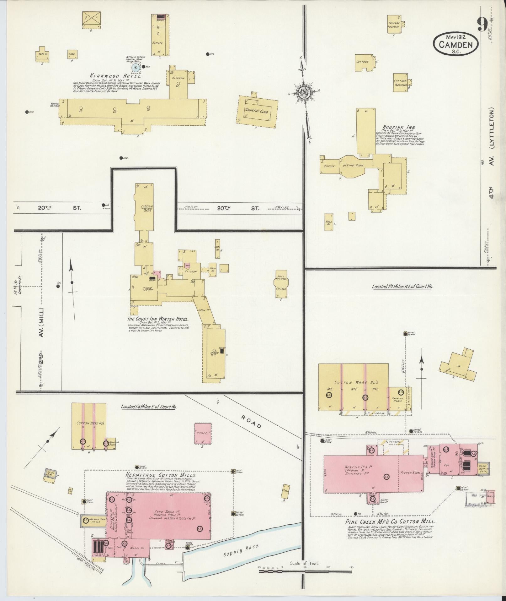 Sanborn Fire Insurance Map from Camden, Kershaw County, South Carolina (1912), Sheet #0009 - Complete Map Set gallery image, historic Sanborn map, vintage wall art, South Carolina South Carolina