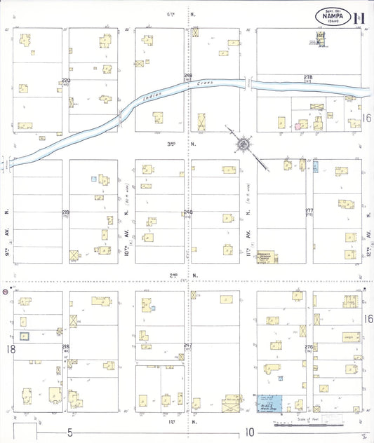 Sanborn Fire Insurance Map from Nampa, Canyon County, Idaho (1911), Sheet #0011 - Historic Sanborn Fire Insurance Map Print, vintage old map wall art, antique decor, genealogy gift, Idaho Idaho map