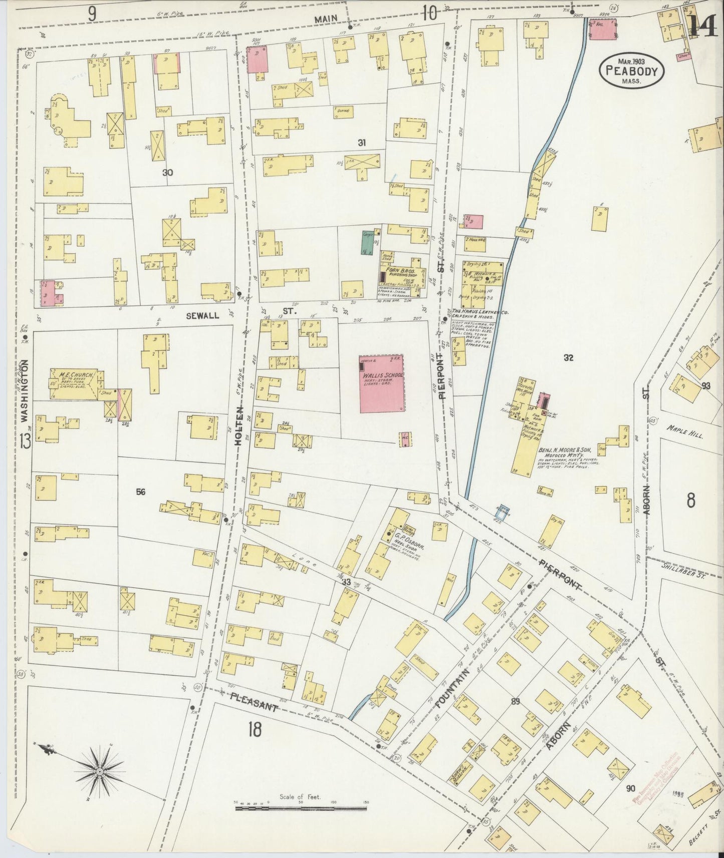 Sanborn Fire Insurance Map from Peabody, Essex County, Massachusetts (1903), Sheet #0014 - Complete Map Set gallery image, historic Sanborn map, vintage wall art, Massachusetts Massachusetts