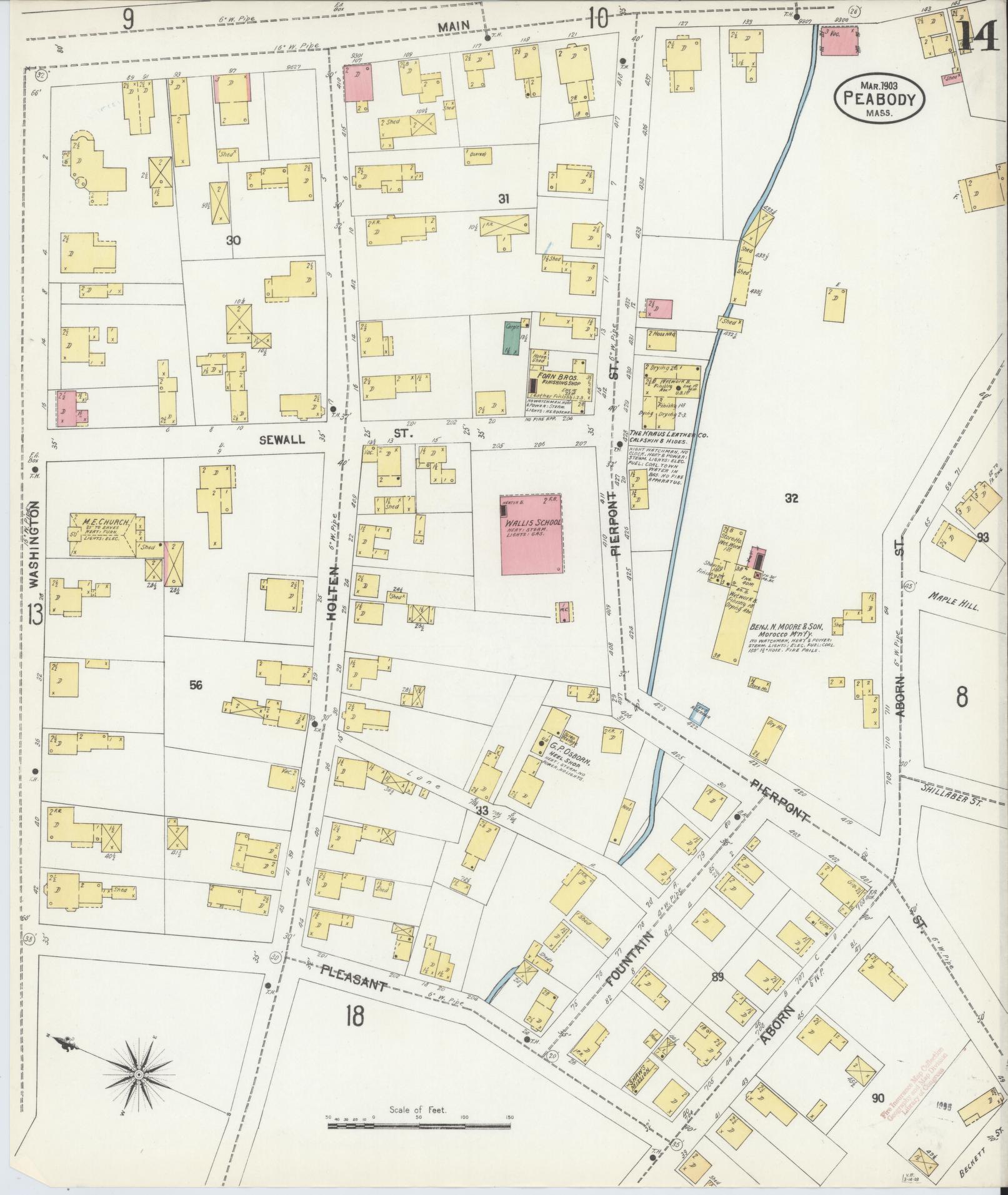 Sanborn Fire Insurance Map from Peabody, Essex County, Massachusetts (1903), Sheet #0014 - Complete Map Set gallery image, historic Sanborn map, vintage wall art, Massachusetts Massachusetts