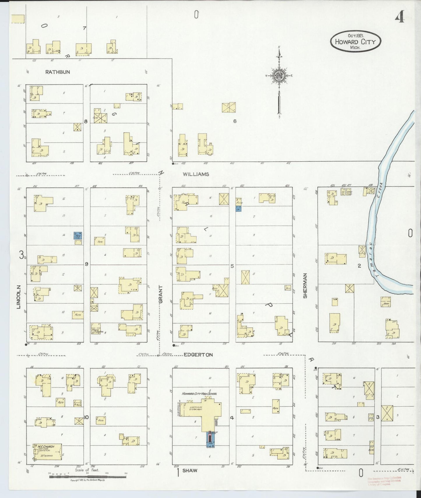 Sanborn Fire Insurance Map from Howard City, Montcalm County, Michigan (1921), Sheet #0004 - Complete Map Set gallery image, historic Sanborn map, vintage wall art, Michigan Michigan