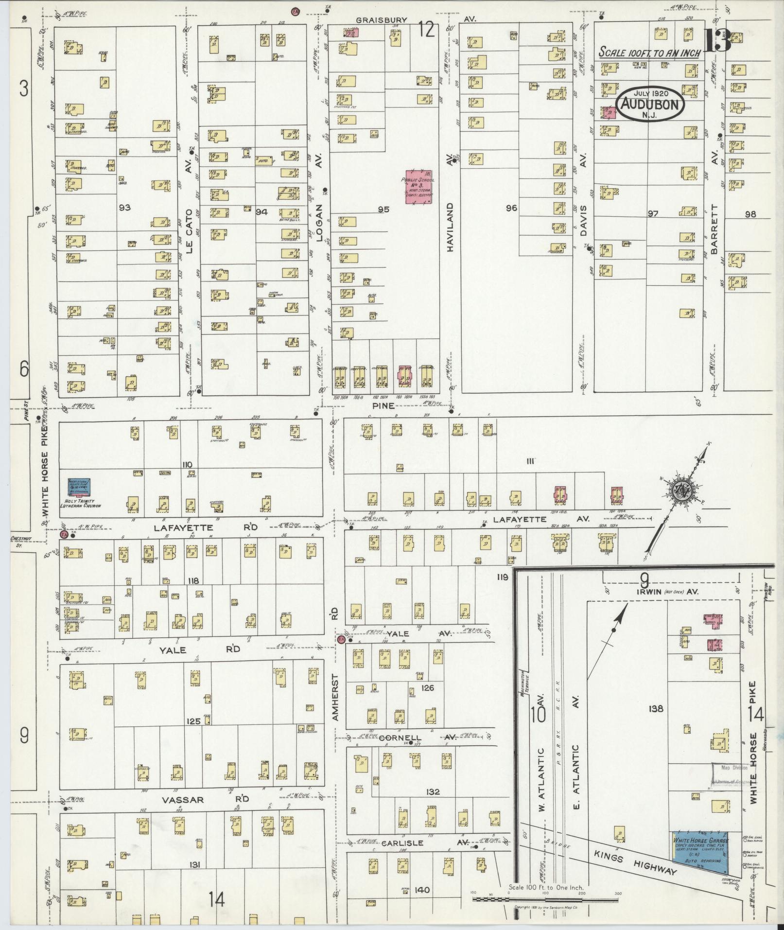 Sanborn Fire Insurance Map from Audubon, Camden County, New Jersey (1920), Sheet #0013 - Complete Map Set gallery image, historic Sanborn map, vintage wall art, New Jersey New Jersey