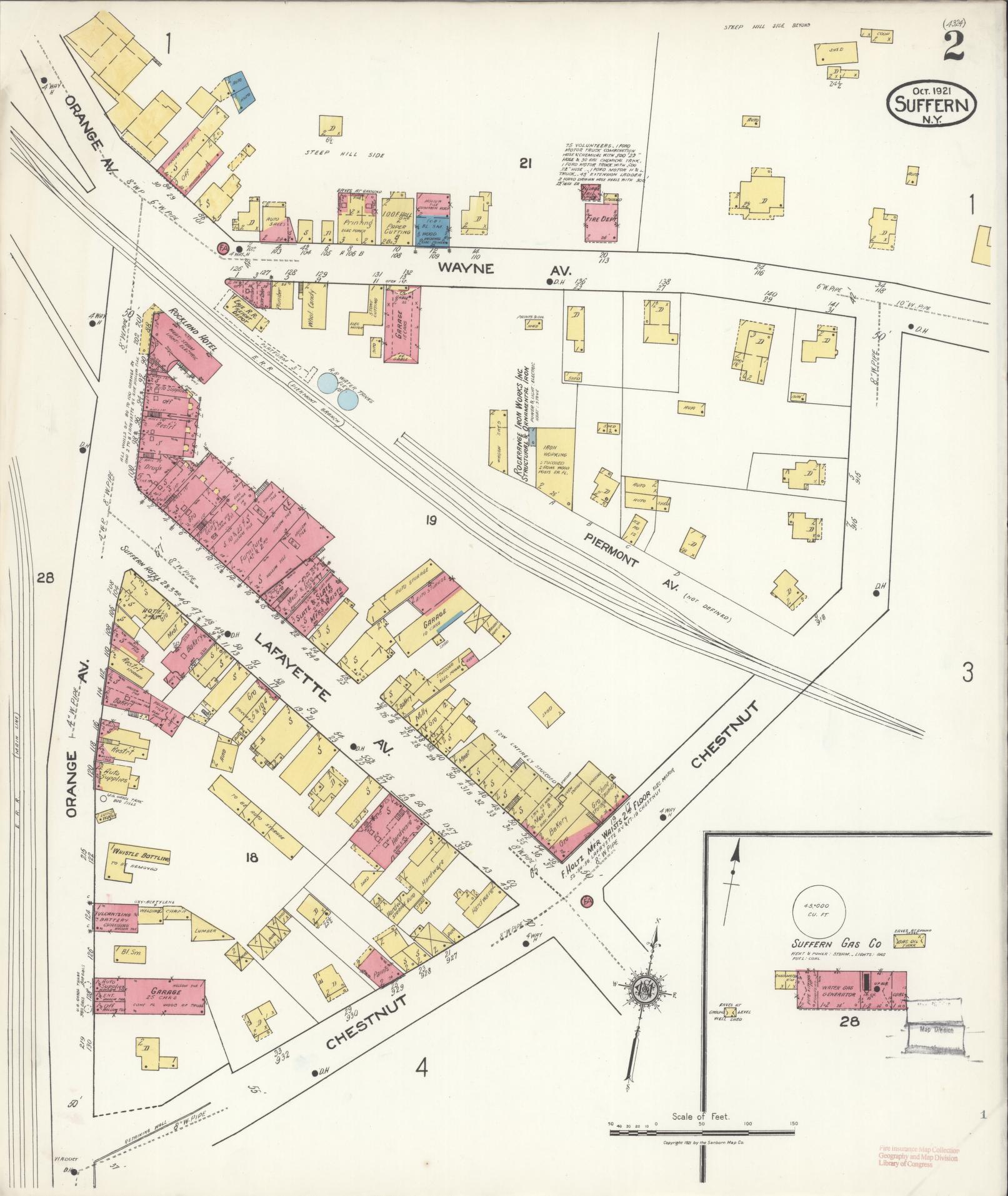 Sanborn Fire Insurance Map from Suffern, Rockland County, New York (1921), Sheet #0002 - Historic Sanborn Fire Insurance Map Print, vintage old map wall art, antique decor, genealogy gift, New York New York map