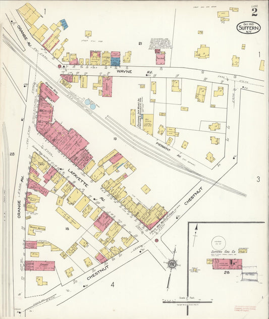 Sanborn Fire Insurance Map from Suffern, Rockland County, New York (1921), Sheet #0002 - Historic Sanborn Fire Insurance Map Print, vintage old map wall art, antique decor, genealogy gift, New York New York map