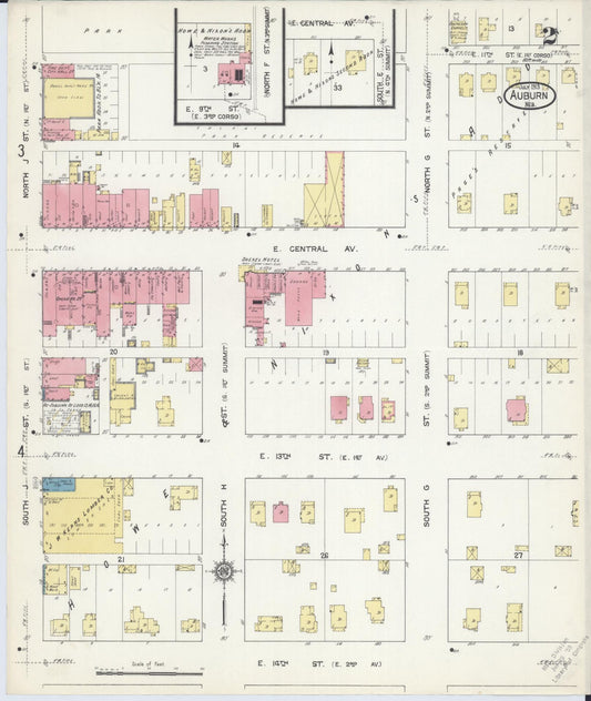 Sanborn Fire Insurance Map from Auburn, Nemaha County, Nebraska (1913), Sheet #0002 - Historic Sanborn Fire Insurance Map Print, vintage old map wall art, antique decor, genealogy gift, Nebraska Nebraska map