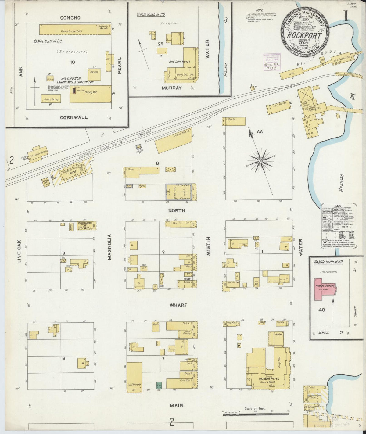 Sanborn Fire Insurance Map from Rockport, Aransas County, Texas (1906), Sheet #0001 - Complete Map Set gallery image, historic Sanborn map, vintage wall art, Texas Texas