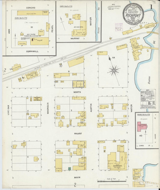 Sanborn Fire Insurance Map from Rockport, Aransas County, Texas (1906), Sheet #0001 - Complete Map Set gallery image, historic Sanborn map, vintage wall art, Texas Texas