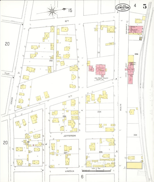 Sanborn Fire Insurance Map from Lewiston, Nez Perce County, Idaho (1909), Sheet #0005 - Historic Sanborn Fire Insurance Map Print, vintage old map wall art, antique decor, genealogy gift, Idaho Idaho map