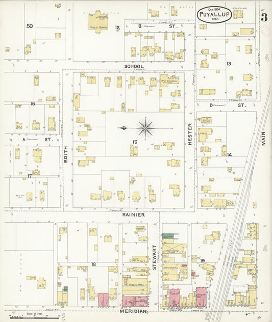 Sanborn Fire Insurance Map from Puyallup, Pierce County, Washington (1894), Sheet #0003 - Historic Sanborn Fire Insurance Map Print, vintage old map wall art, antique decor, genealogy gift, Washington Washington map