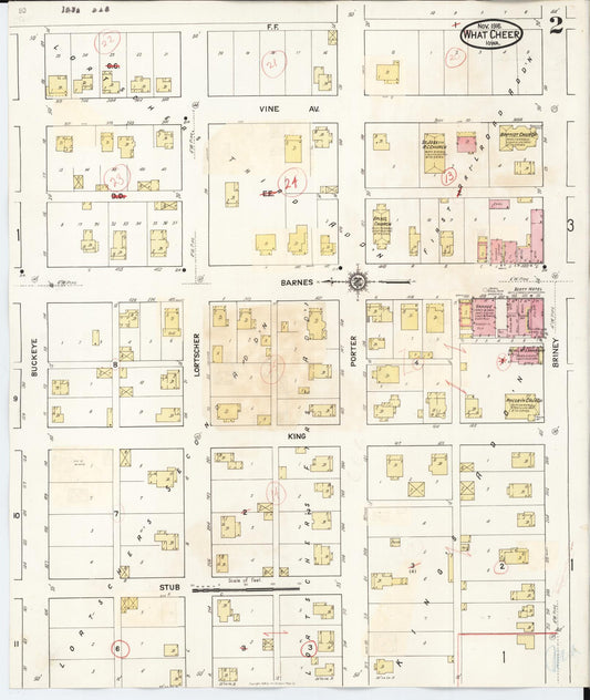 Sanborn Fire Insurance Map from What Cheer, Keokuk County, Iowa (1933), Sheet #0002 - Historic Sanborn Fire Insurance Map Print, vintage old map wall art