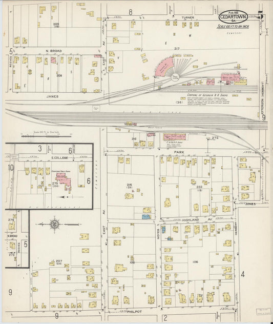 Sanborn Fire Insurance Map from Cedartown, Polk County, Georgia (1915), Sheet #0005 - Historic Sanborn Fire Insurance Map Print, vintage old map wall art, antique decor, genealogy gift, Georgia Georgia map