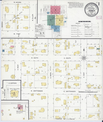 Sanborn Fire Insurance Map from Homer, Champaign County, Illinois (1909), Sheet #0001 - Historic Sanborn Fire Insurance Map Print, vintage old map wall art, antique decor, genealogy gift, Illinois Illinois map