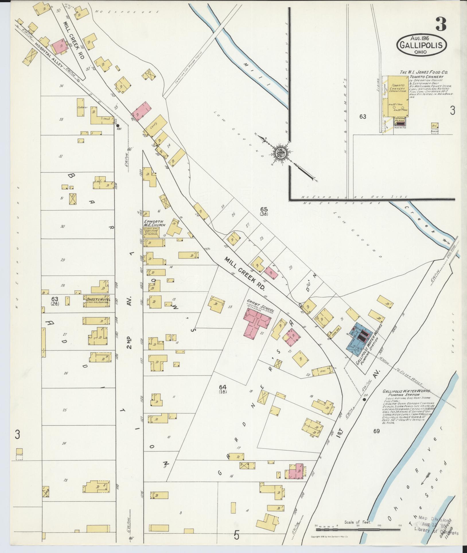 Sanborn Fire Insurance Map from Gallipolis, Gallia County, Ohio (1916), Sheet #0003 - Complete Map Set gallery image, historic Sanborn map, vintage wall art, Ohio Ohio