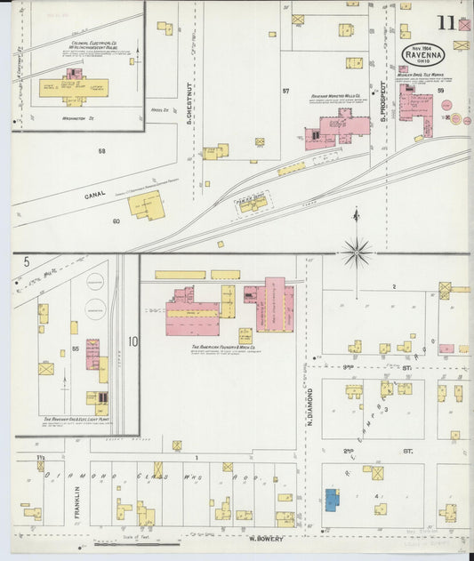 Sanborn Fire Insurance Map from Ravenna, Portage County, Ohio (1904), Sheet #0011 - Historic Sanborn Fire Insurance Map Print, vintage old map wall art, antique decor, genealogy gift, Ohio Ohio map