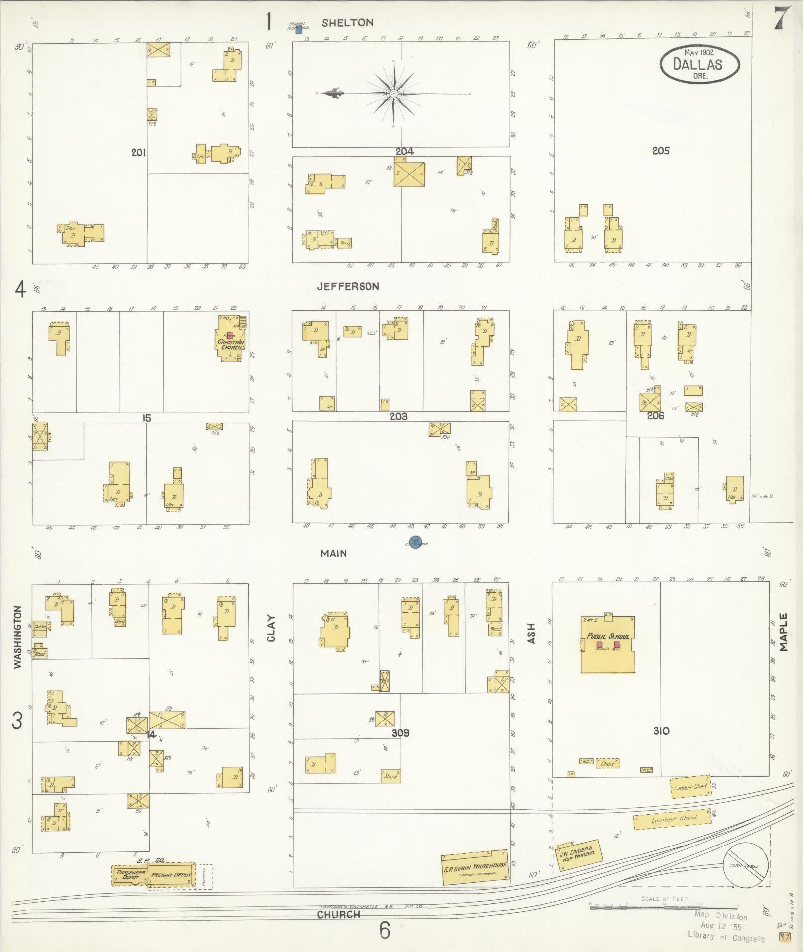 Sanborn Fire Insurance Map from Dallas, Polk County, Oregon (1902), Sheet #0007 - Historic Sanborn Fire Insurance Map Print, vintage old map wall art, antique decor, genealogy gift, Oregon Oregon map