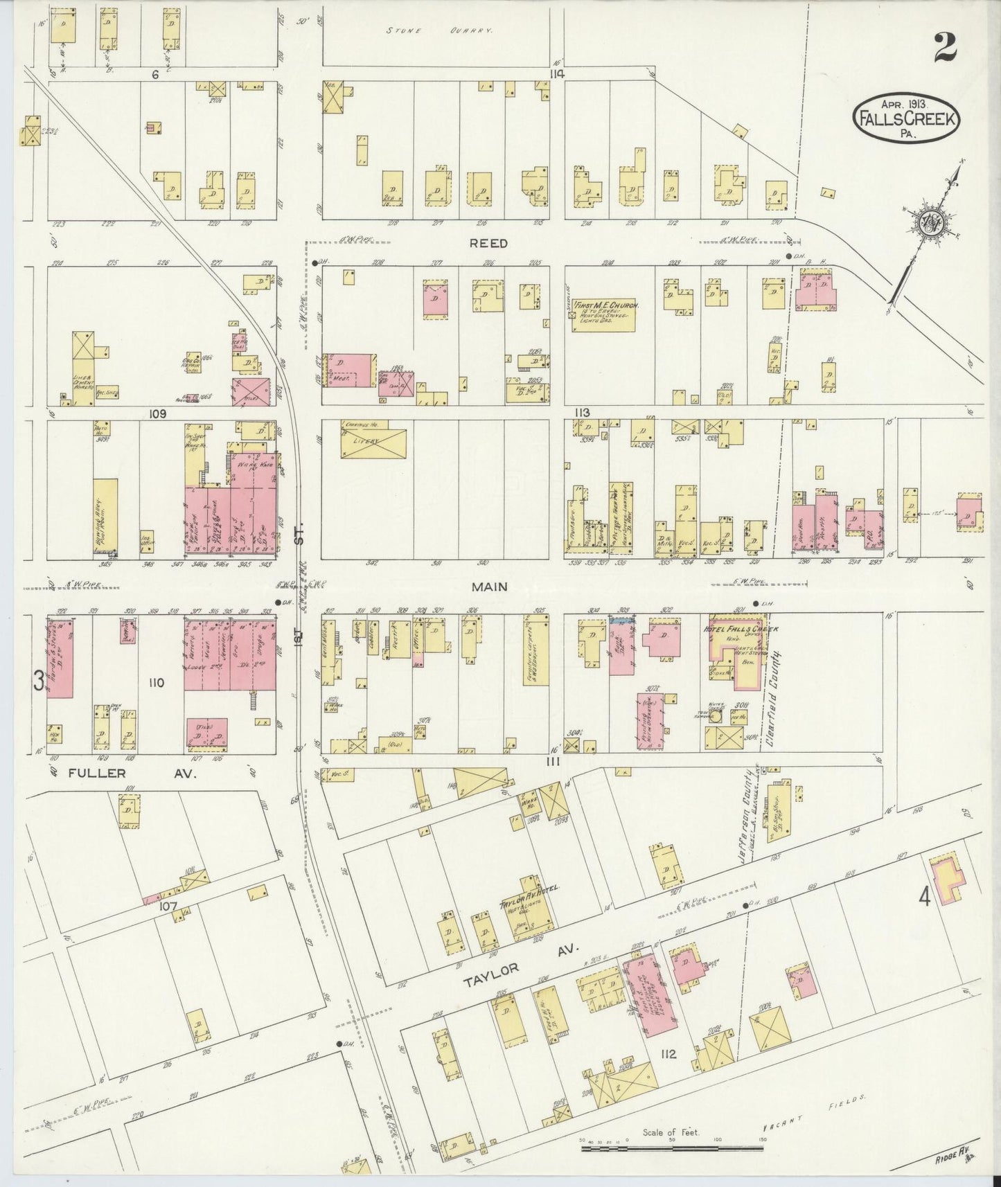 Sanborn Fire Insurance Map from Falls Creek, Jefferson And Clearfield Counties, Pennsylvania (1913), Sheet #0002 - Historic Sanborn Fire Insurance Map Print, vintage old map wall art, antique decor, genealogy gift, Pennsylvania Pennsylvania map