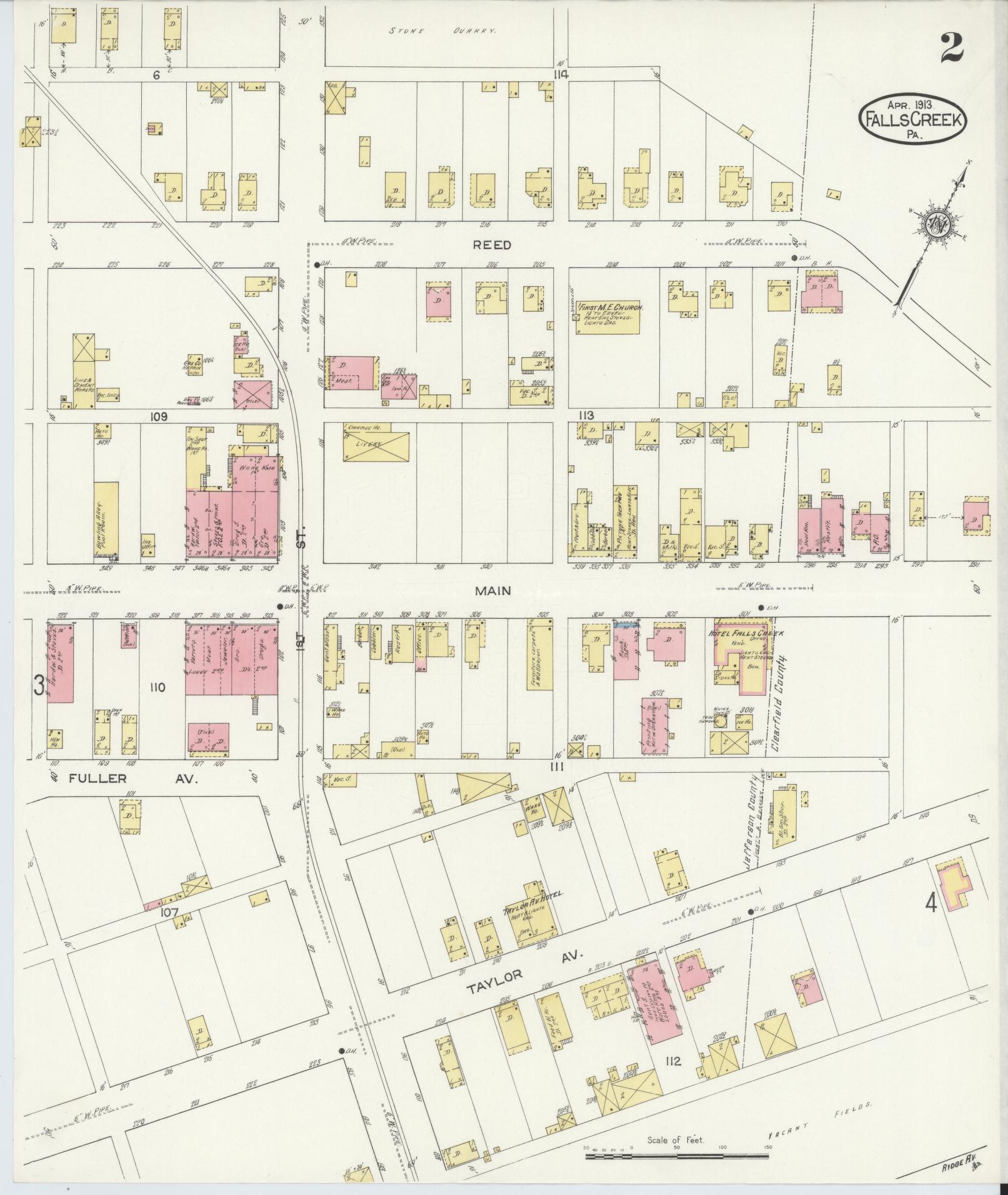 Sanborn Fire Insurance Map from Falls Creek, Jefferson And Clearfield Counties, Pennsylvania (1913), Sheet #0002 - Historic Sanborn Fire Insurance Map Print, vintage old map wall art, antique decor, genealogy gift, Pennsylvania Pennsylvania map