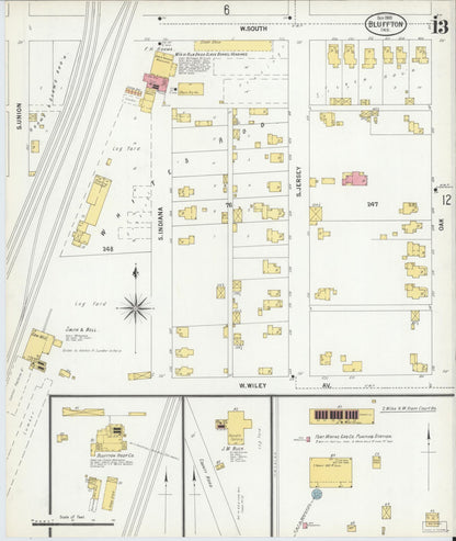 Sanborn Fire Insurance Map from Bluffton, Wells County, Indiana (1900), Sheet #0013 - Historic Sanborn Fire Insurance Map Print, vintage old map wall art, antique decor, genealogy gift, Indiana Indiana map