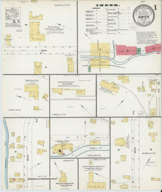 Sanborn Fire Insurance Map from Hunter, Greene County, New York (1903), Sheet #0001 - Historic Sanborn Fire Insurance Map Print, vintage old map wall art, antique decor, genealogy gift, New York New York map