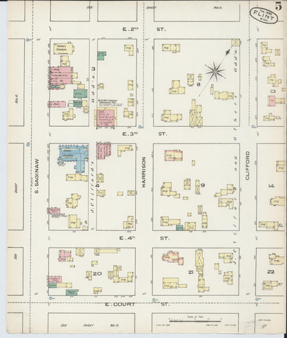 Sanborn Fire Insurance Map from Flint, Genesee County, Michigan (1886), Sheet #0005 - Historic Sanborn Fire Insurance Map Print, vintage old map wall art, antique decor, genealogy gift, Michigan Michigan map