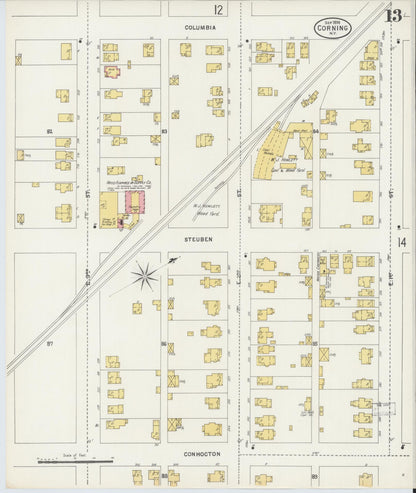 Sanborn Fire Insurance Map from Corning, Steuben County, New York (1898), Sheet #0013 - Historic Sanborn Fire Insurance Map Print, vintage old map wall art, antique decor, genealogy gift, New York New York map