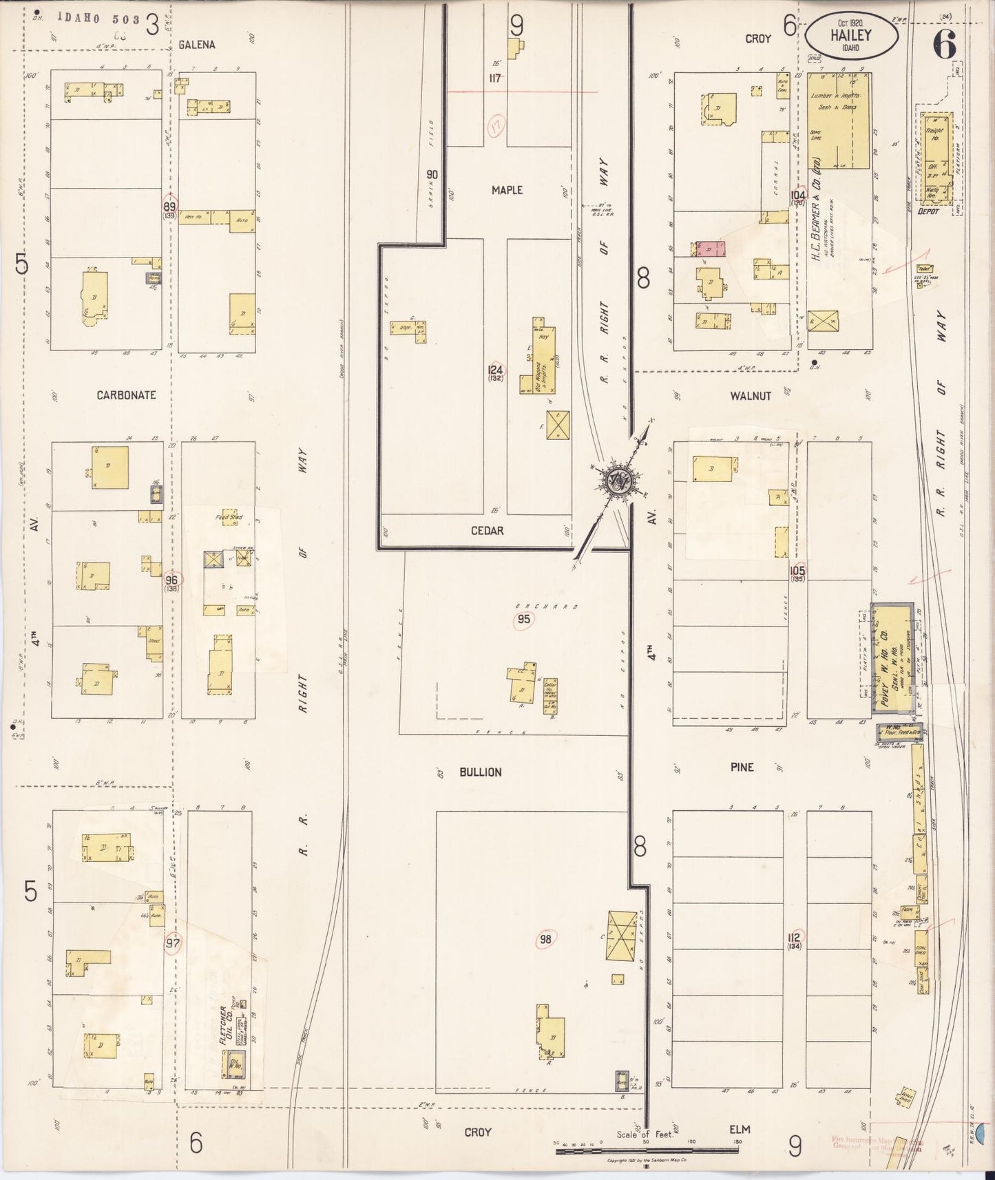 Sanborn Fire Insurance Map from Hailey, Blaine County, Idaho (1931), Sheet #0006 - Historic Sanborn Fire Insurance Map Print, vintage old map wall art, antique decor, genealogy gift, Idaho Idaho map