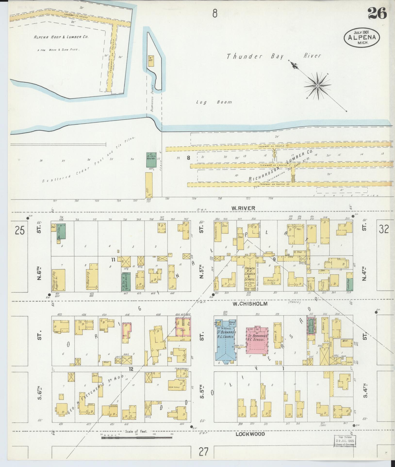 Sanborn Fire Insurance Map from Alpena, Alpena County, Michigan (1901), Sheet #0026 - Complete Map Set gallery image, historic Sanborn map, vintage wall art, Michigan Michigan