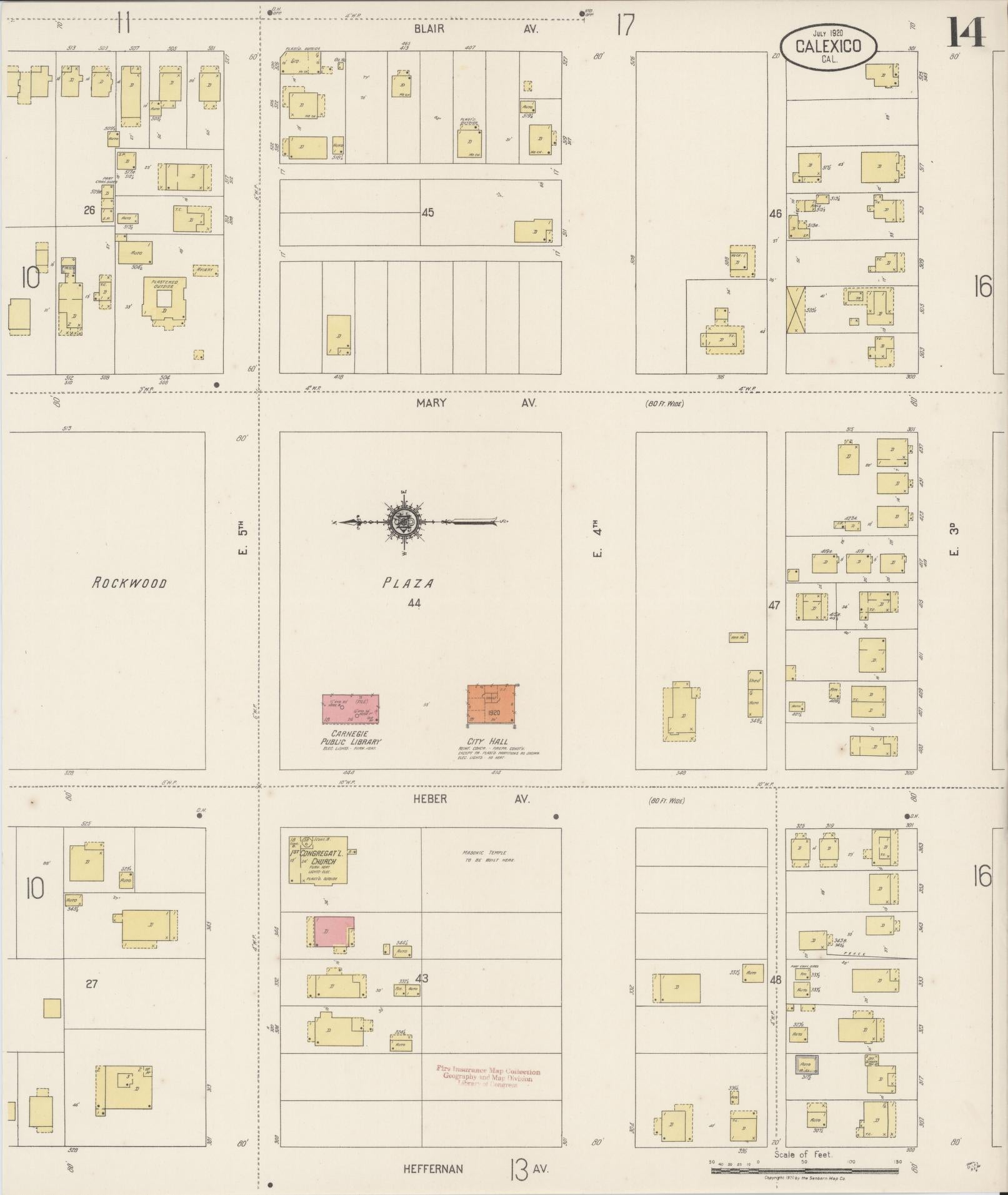 Sanborn Fire Insurance Map from Calexico, Imperial County, California (1920), Sheet #0014 - Complete Map Set gallery image, historic Sanborn map, vintage wall art, California California