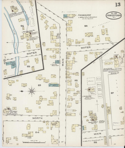 Sanborn Fire Insurance Map from Jamestown, Chautauqua County, New York (1886), Sheet #0013 - Historic Sanborn Fire Insurance Map Print, vintage old map wall art, antique decor, genealogy gift, New York New York map